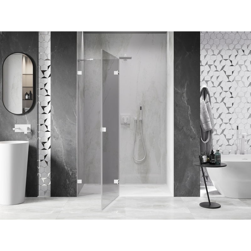 Mexen Lunar sprchové dvere výklopné ľavé 135 cm, transparentné, biele - 834-135-000-20-00-L