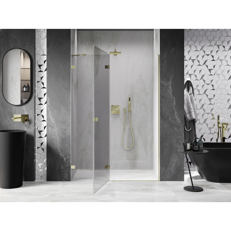 Mexen Lunar sprchové dvere ľavé 135 cm, transparentné, zlaté - 834-135-000-50-00-L