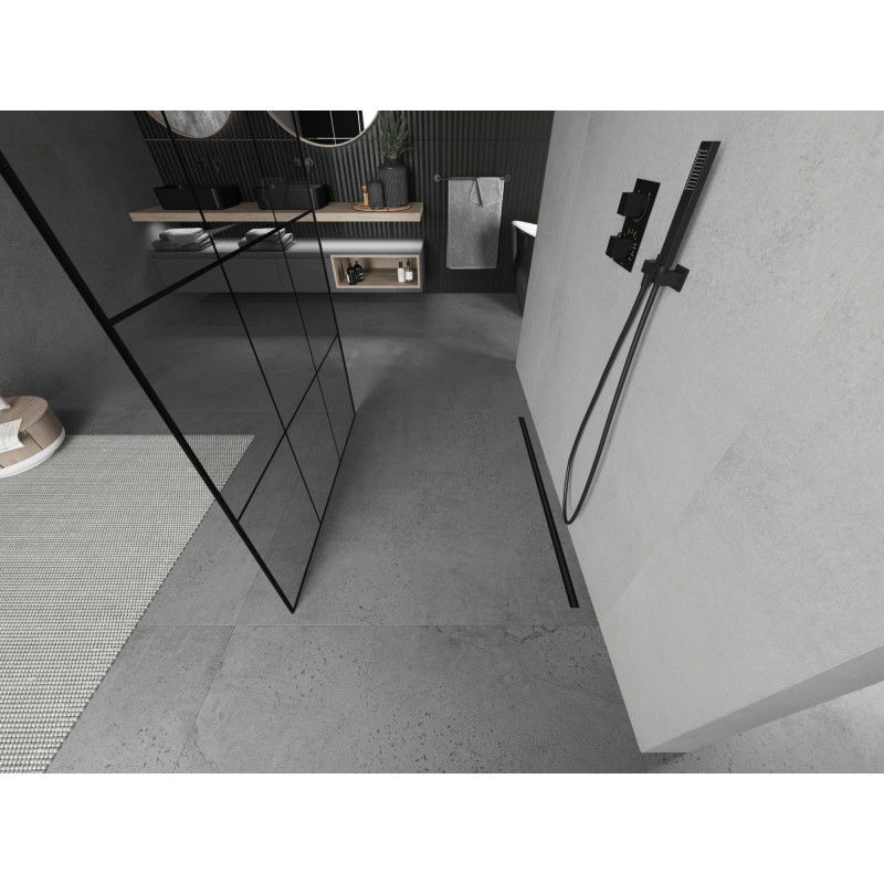 Mexen Kioto voľne stojaca sprchová stena 110 x 200 cm, čierna mriežka 8 mm, čierna - 800-110-002-70-77