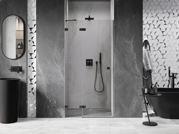 Mexen Lunar sprchové dvere pivotové ľavé 85 cm, transparentné, čierne - 834-085-000-70-00-L
