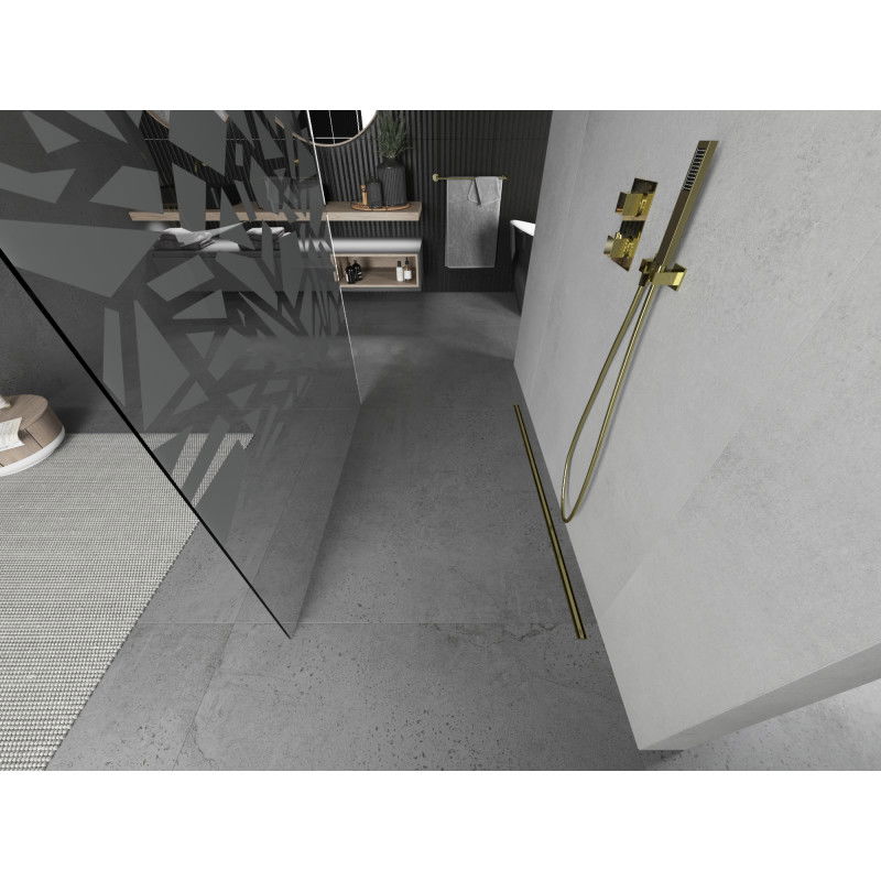 Mexen Kioto voľne stojaca sprchová stena 130 x 200 cm, biely vzor 8 mm, zlatá - 800-130-002-50-85