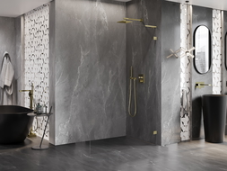 Mexen Lunar L sprchová stena Walk-in pravá 100 x 200 cm, transparentná 8 mm, zlatá - 830L-100-000-50-00-P