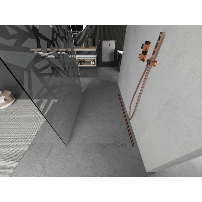 Mexen Kioto voľne stojaca sprchová stena 130 x 200 cm, biely vzor 8 mm, ružové zlato - 800-130-002-60-85