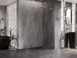 Mexen Lunar L sprchová stena Walk-in pravá 100 x 200 cm, transparentná 8 mm, zlatá kefovaná - 830L-100-000-55-00-P