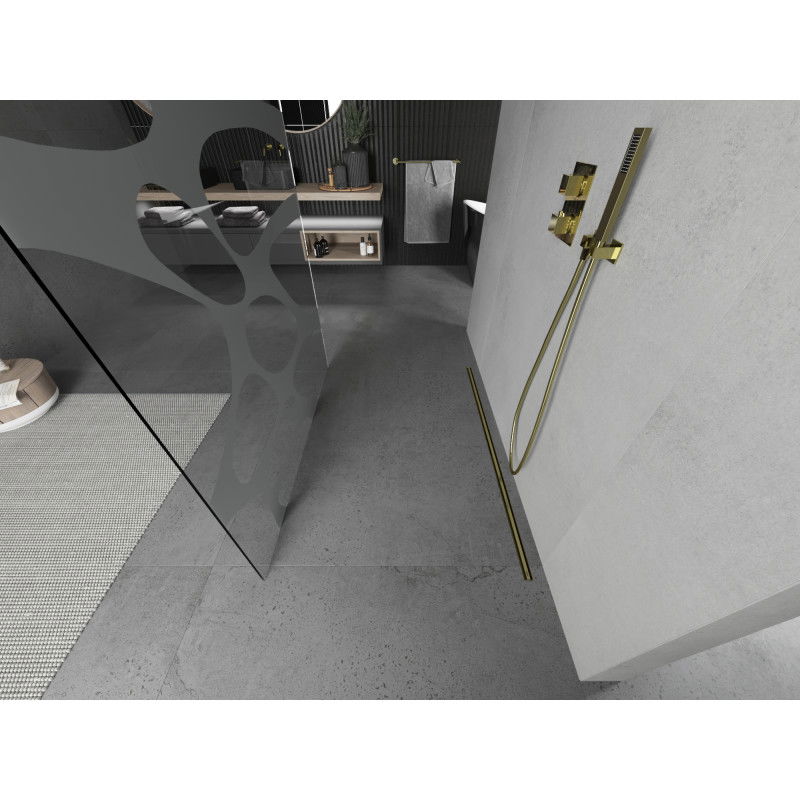 Mexen Kioto voľne stojaca sprchová stena 140 x 200 cm, biela vlna 8 mm, zlatá - 800-140-002-50-97