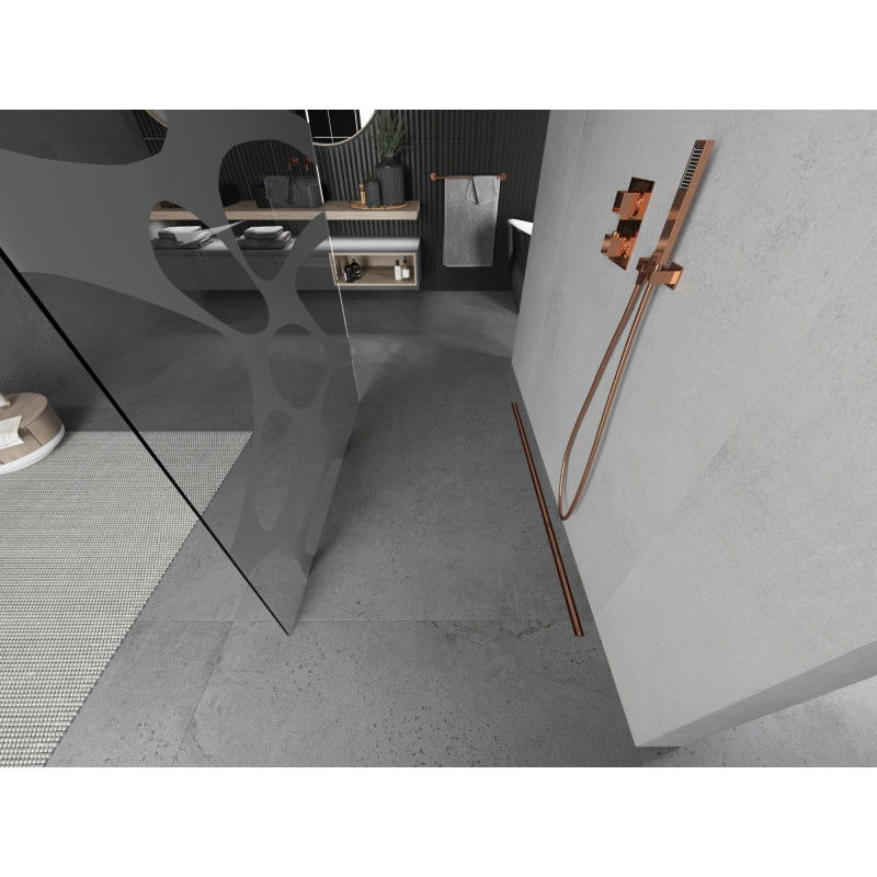 Mexen Kioto voľne stojaca sprchová stena 100 x 200 cm, biela vlna 8 mm, ružové zlato - 800-100-002-60-97