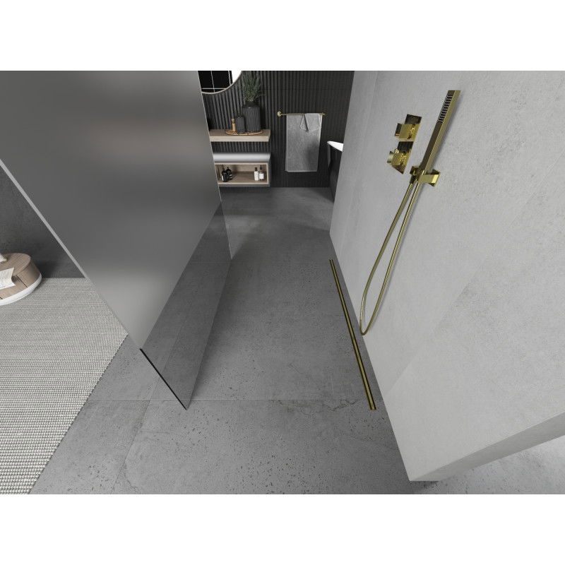 Mexen Kioto sprchová stena voľne stojaca 140 x 200 cm, transparentná/matná 8 mm, zlatá - 800-140-002-50-35