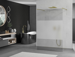 Mexen Kioto sprchová stena voľne stojaca 140 x 200 cm, transparentná/matná 8 mm, zlatá - 800-140-002-50-35