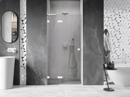 Mexen Lunar L ľavé sprchové dvere, transparentné, biele - 834L-125-000-20-00-L