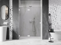Mexen Lunar L sprchové dvere výkyvné ľavé 140 cm, transparentné, biele - 834L-140-000-20-00-L