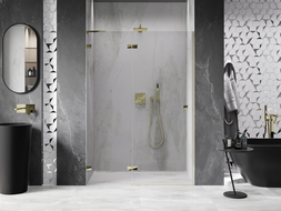Mexen Lunar L sprchové dvere výklopné ľavé 135 cm, transparentné, zlaté - 834L-135-000-50-00-L