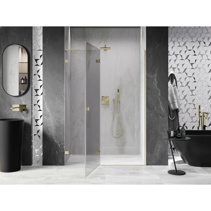 Mexen Lunar L sprchové dvere otvárateľné ľavé 130 cm, priehľadné, zlaté brúsené - 834L-130-000-55-00-L