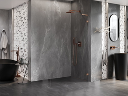 Mexen Lunar L sprchová stena Walk-in pravá 50 x 200 cm, transparentná 8 mm, brúsená meď - 830L-050-000-65-00-P