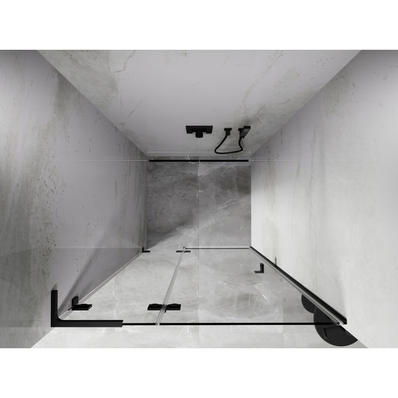 Mexen Lunar L sprchové dvere sklopné ľavé 85 cm, transparentné, čierne - 834L-085-000-70-00-L