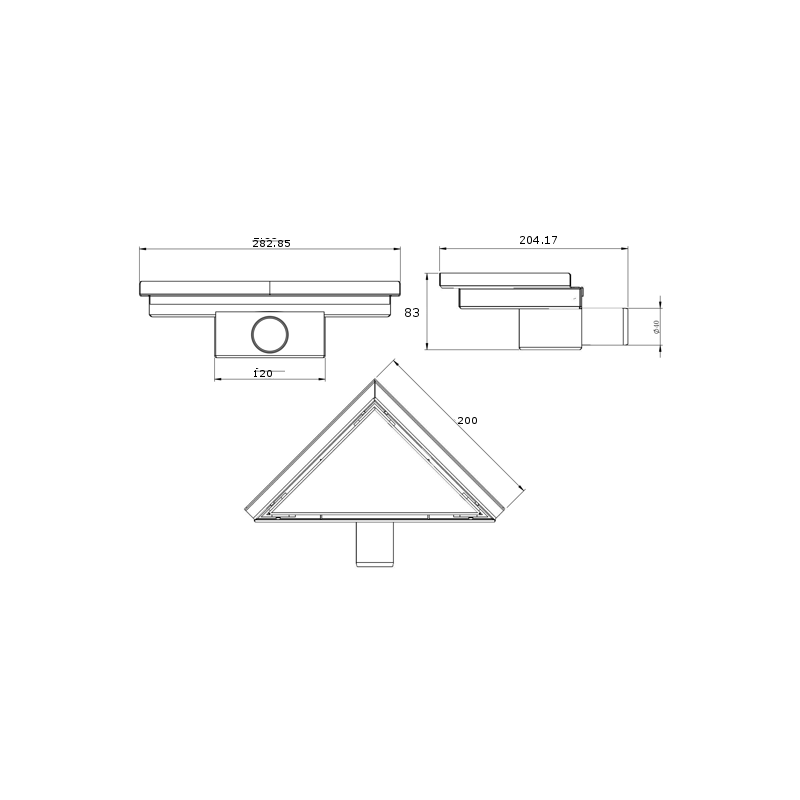 Mexen Flat-T M13 podlahový vpust trojuholníkový 20 x 20 cm, čierny - 1710320