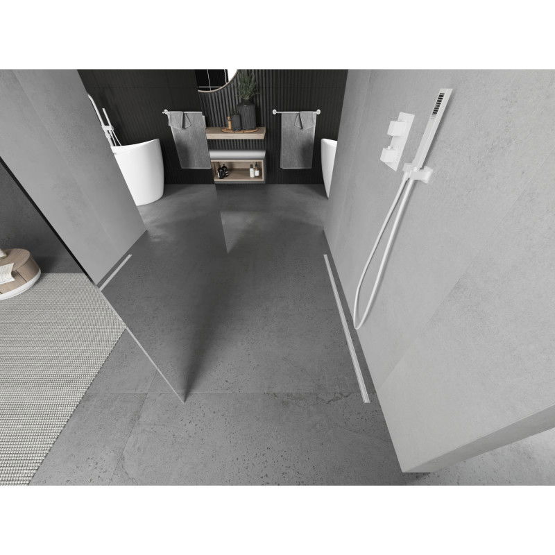 Mexen Kioto samostatne stojaca sprchová priečka 110 x 200 cm, zrkadlo 8 mm, biela - 800-110-002-20-50