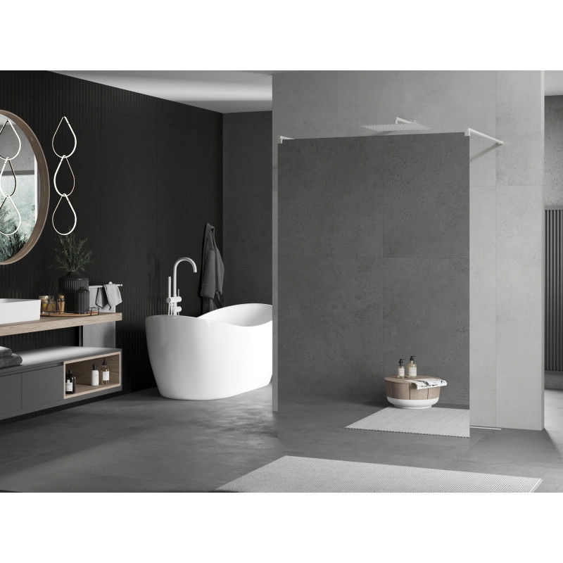 Mexen Kioto samostatne stojaca sprchová priečka 110 x 200 cm, zrkadlo 8 mm, biela - 800-110-002-20-50