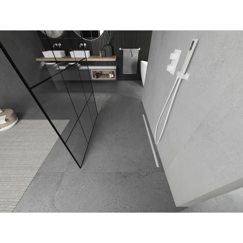 Mexen Kioto voľne stojaca sprchová priečka 120 x 200 cm, čierna mriežka 8 mm, biela - 800-120-002-20-77