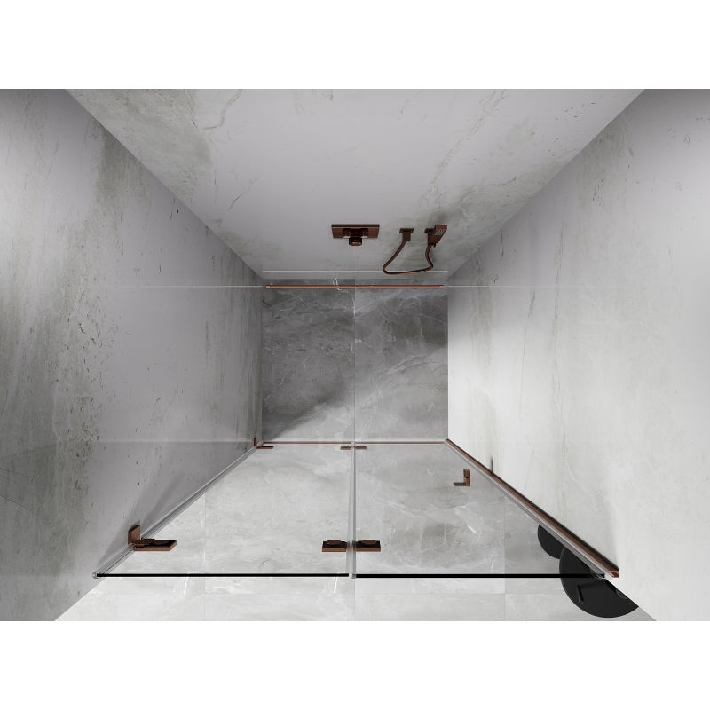 Mexen Lunar-F skladacie sprchové dvere ľavé 85 cm, transparentné, brúsená meď - 836-085-000-65-00-L