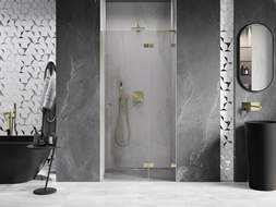 Mexen Lunar L sprchové dvere výklopné pravé 115 cm, transparentné, zlaté kartáčované - 834L-115-000-55-00-P