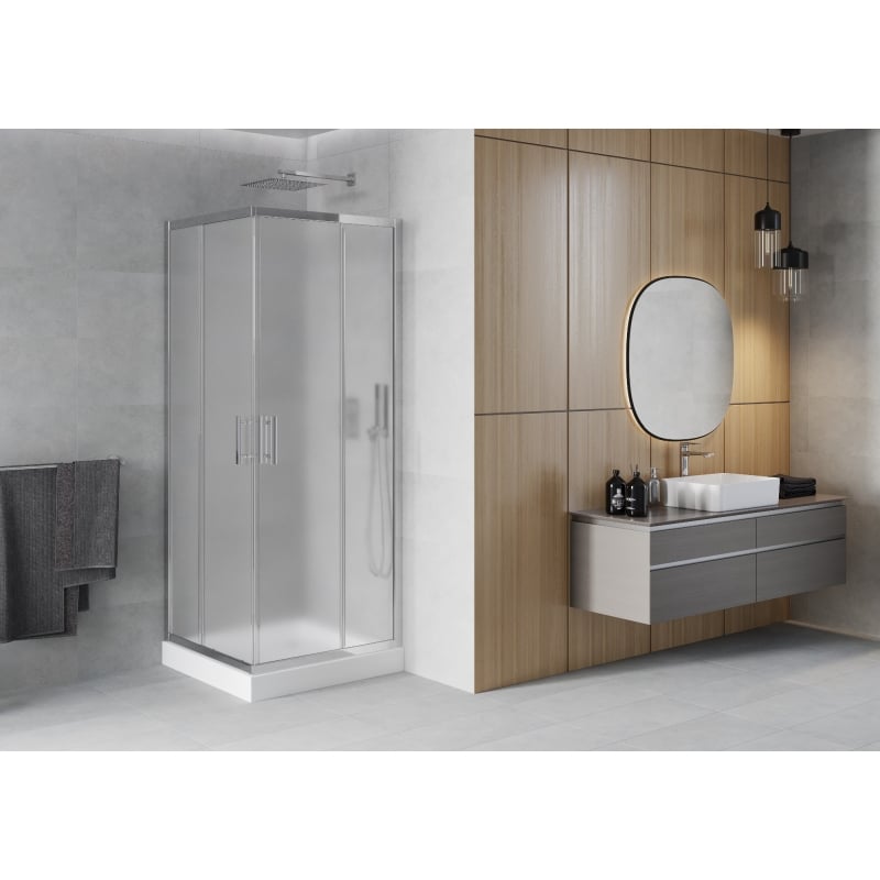 Mexen Rio štvorcový sprchovací kút 80 x 80 cm, matný, chróm + vanička, biela - 860-080-080-01-30-4510