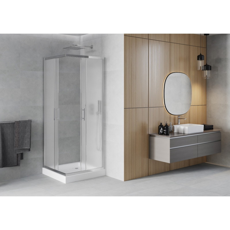 Mexen Rio štvorcový sprchovací kút 80 x 80 cm, matný, chróm + vanička, biela - 860-080-080-01-30-4510