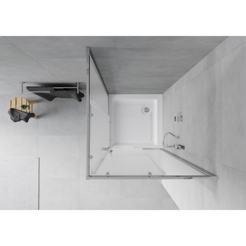 Mexen Rio štvorcový sprchovací kút 80 x 80 cm, matný, chróm + vanička, biela - 860-080-080-01-30-4510