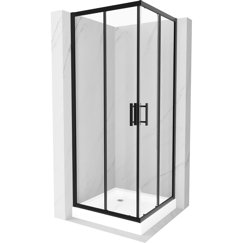 Mexen Rio štvorcová sprchová kabína 70 x 70 cm, transparentná, čierna + biely sprchový vanička - 860-070-070-70-00-4510