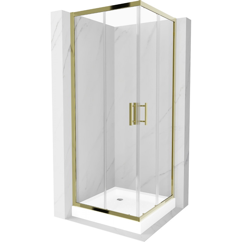 Mexen Rio štvorcový sprchový kút 70 x 70 cm, transparentný, zlatý + vanička, biela - 860-070-070-50-00-4510