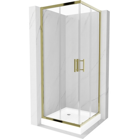 Mexen Rio štvorcový sprchový kút 70 x 70 cm, transparentný, zlatý + vanička, biela - 860-070-070-50-00-4510