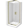 Mexen Rio štvorcový sprchový kút 70 x 70 cm, transparentný, zlatý + vanička, biela - 860-070-070-50-00-4510