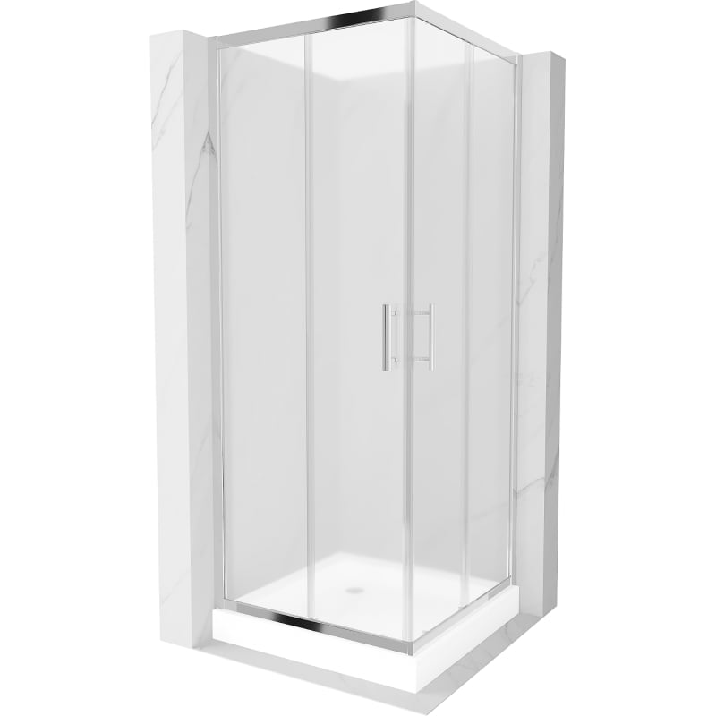 Mexen Rio štvorcová sprchová kabína 70 x 70 cm, námraza, chróm + vanička Rio, biela - 860-070-070-01-30-4510