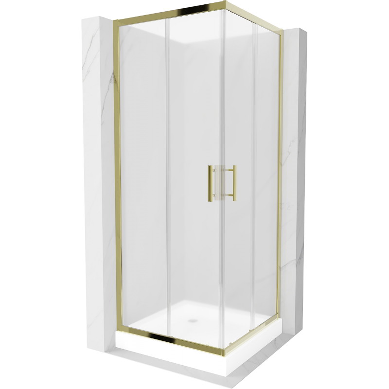 Mexen Rio štvorcový sprchovací kút 70 x 70 cm, matný, zlatý + vanička, biela - 860-070-070-50-30-4510