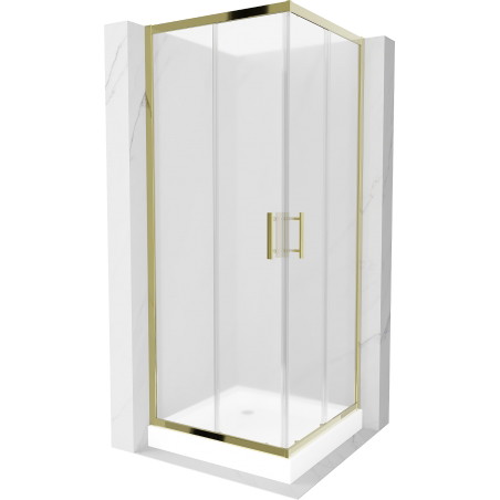 Mexen Rio štvorcový sprchovací kút 70 x 70 cm, matný, zlatý + vanička, biela - 860-070-070-50-30-4510