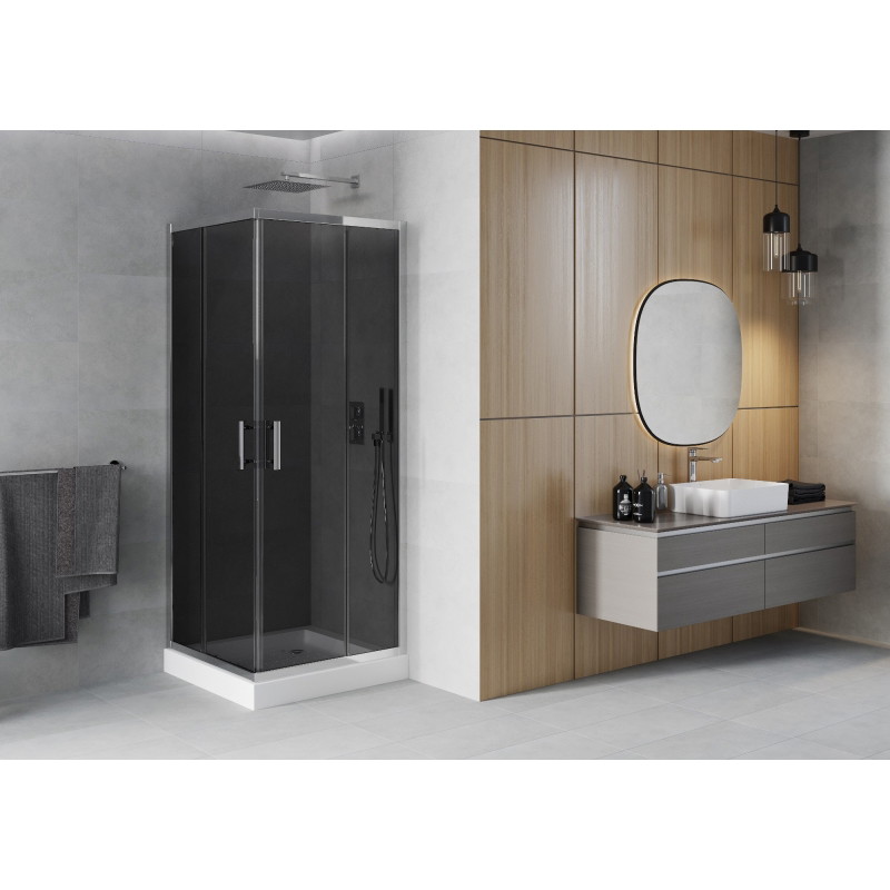 Mexen Rio štvorcový sprchovací kút 70 x 70 cm, grafit, chróm + vanička, biela - 860-070-070-01-40-4510
