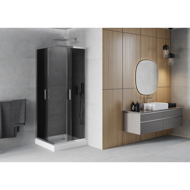 Mexen Rio štvorcový sprchovací kút 70 x 70 cm, grafit, chróm + vanička, biela - 860-070-070-01-40-4510