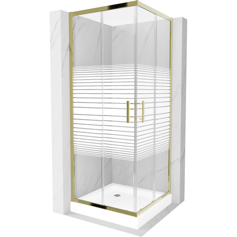 Mexen Rio štvorcový sprchovací kút 70 x 70 cm, biele pásy, zlatý + vanička Rio, biela - 860-070-070-50-20-4510