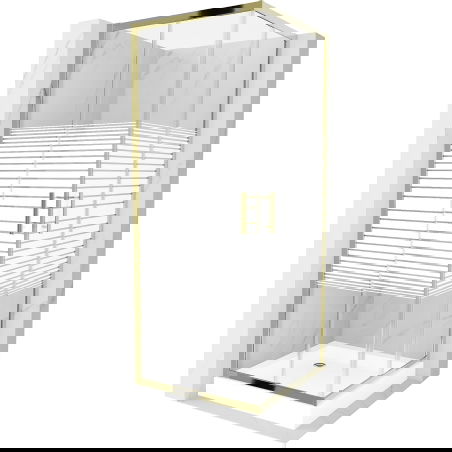 Mexen Rio štvorcová sprchová kabína 70 x 70 cm, biele pruhy, zlatá + sprchová vanička, biela - 860-070-070-50-20-4510