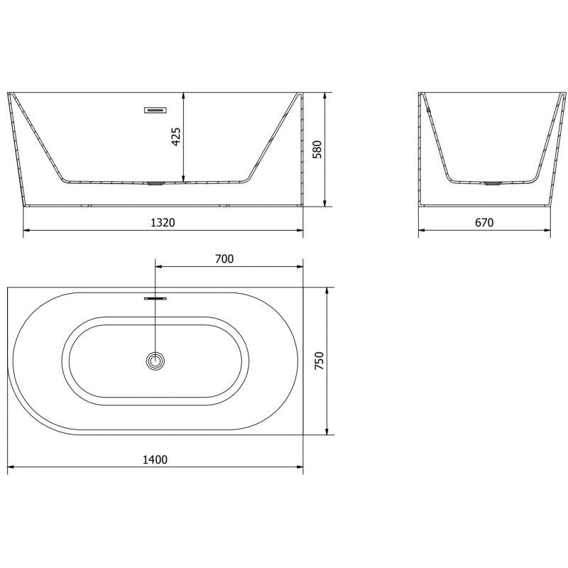 Mexen Mia voľne stojaca rohová pravá vaňa 140 x 75 cm, biela, čierny prepad - 52691407500P-70
