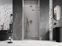 Mexen Lunar L sprchové dvere otváravé pravé 115 cm, transparentné, brúsená meď - 834L-115-000-65-00-P