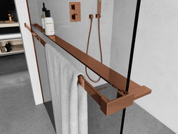 Mexen polička na sprchovú stenu s madlom na uteráky, ružové zlato - 800-02-60