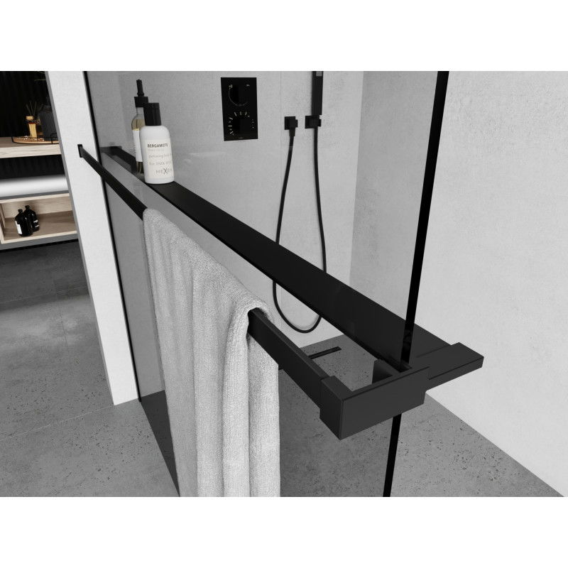 Mexen polica na sprchovú stenu s tyčou na uteráky, čierna - 800-02-70