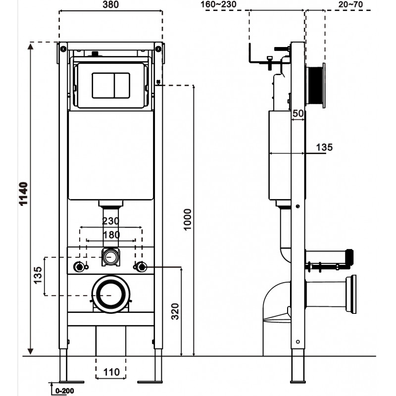 Mexen Tex W úzky podomietkový rám pre WC, rohový - 61105