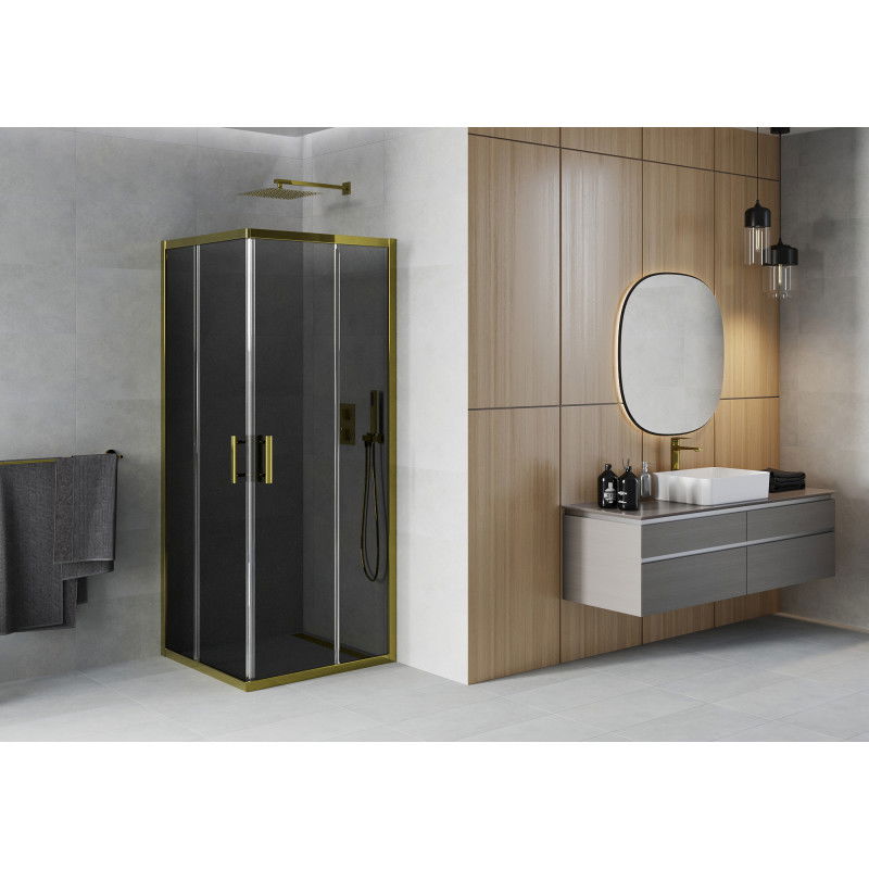 Mexen Rio štvorcový sprchový kút 90 x 90 cm, grafit, zlatý - 860-090-090-50-40