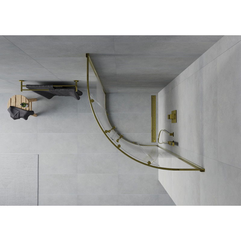 Mexen Rio sprchový kút polkruhový 90 x 90 cm, biele pásy, zlatá - 863-090-090-50-20