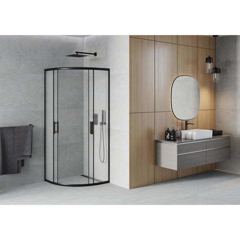 Mexen Rio oblúková sprchová kabína 90 x 90 cm, námraza, čierna - 863-090-090-70-30