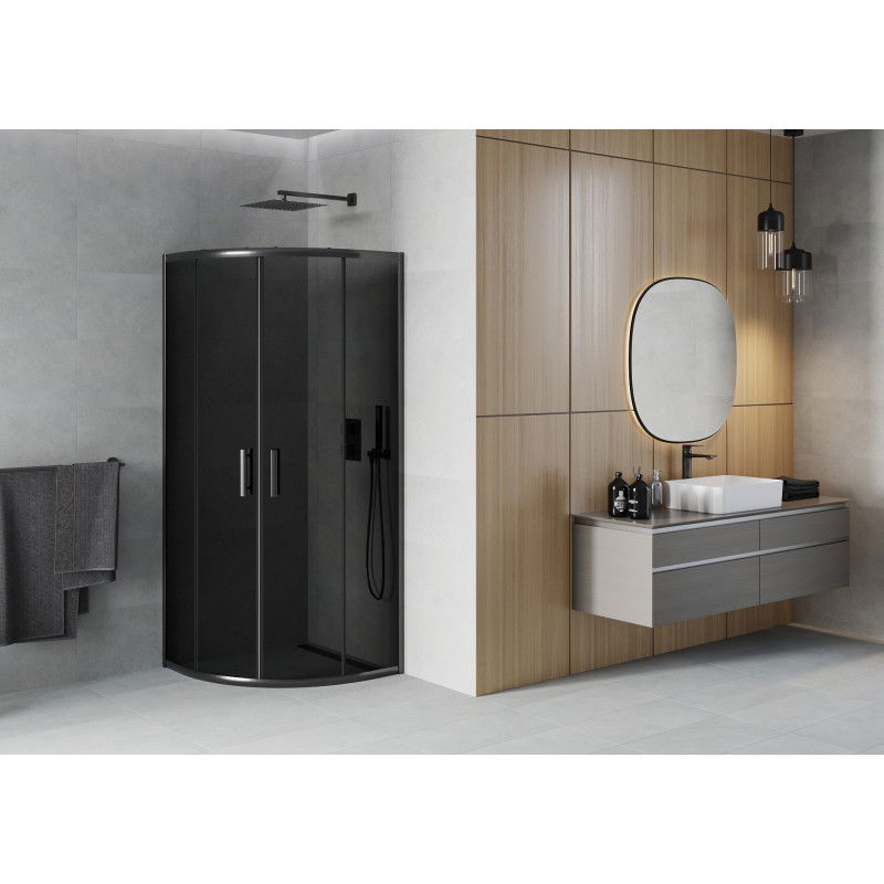 Mexen Rio štvrťkruhová sprchová kabína 70 x 70 cm, grafit, čierna - 863-070-070-70-40