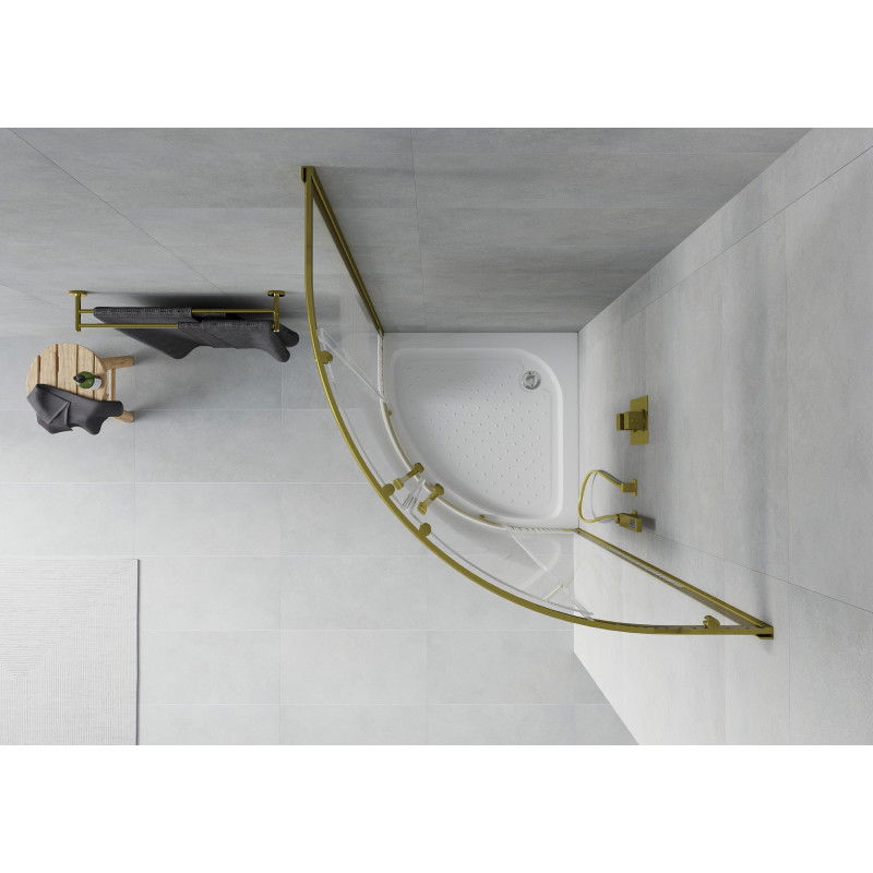 Mexen Rio sprchový kút polkruhový 80 x 80 cm, biele pruhy, zlatý + vanička, biela - 863-080-080-50-20-4710