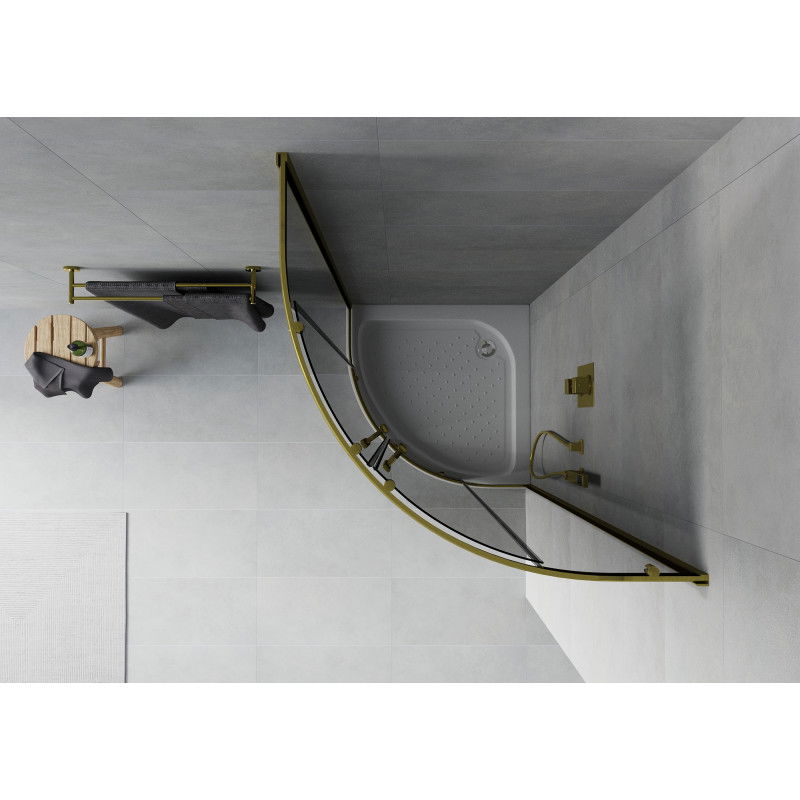Mexen Rio polkruhová sprchová kabína 90 x 90 cm, grafit, zlatá + sprchová vanička Rio, biela - 863-090-090-50-0-4710