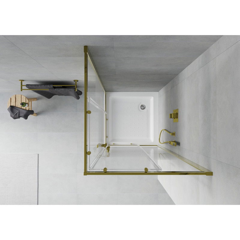 Mexen Rio štvorcová sprchová kabína 80 x 80 cm, biele pásy, zlatá + vanička, biela - 860-080-080-50-20-4510